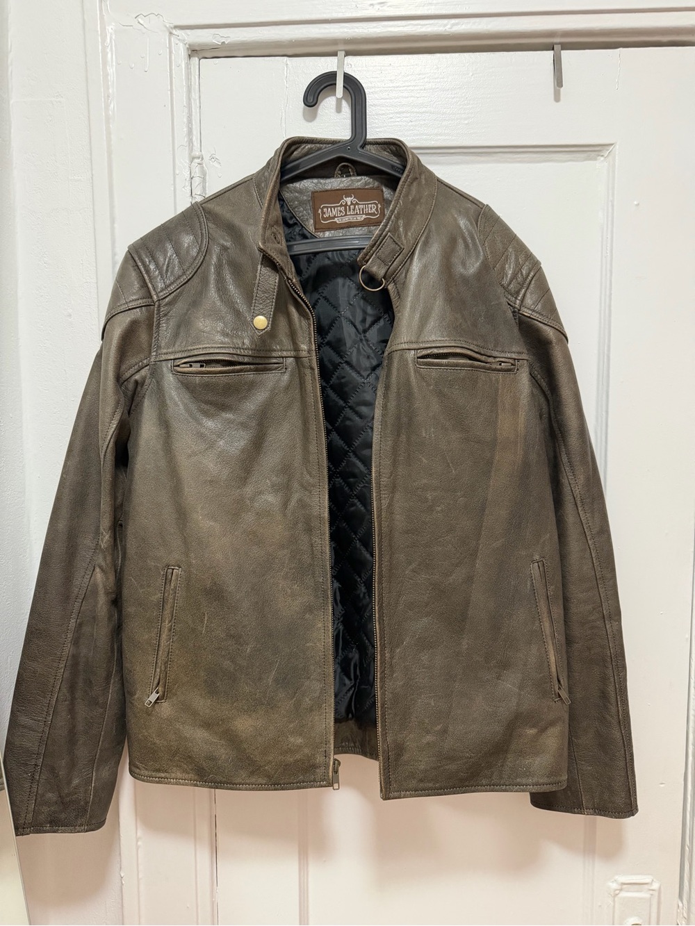 Brown Men's Quilted-Lined Leather Jacket